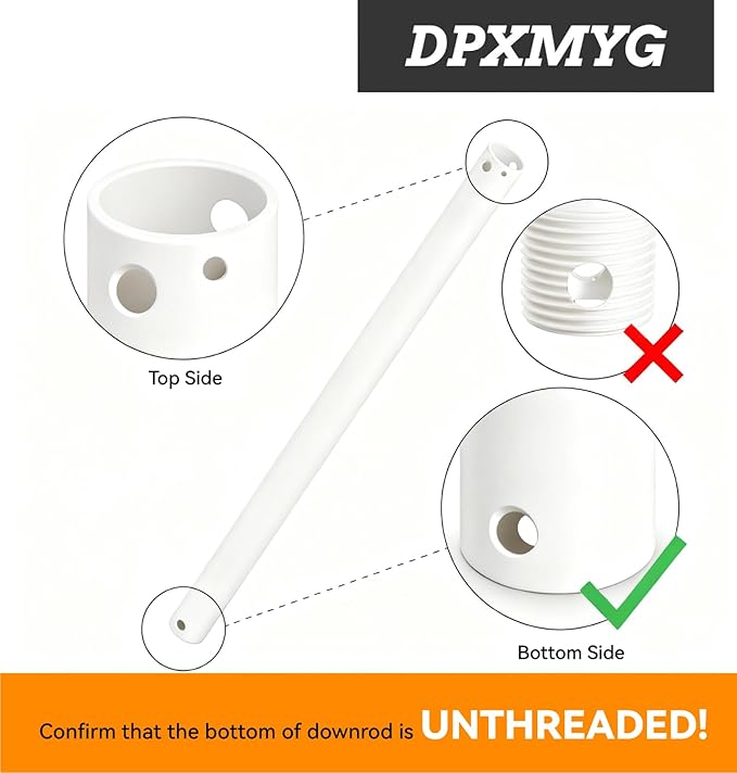 DPXMYG 24 inch Ceiling Fan Downrod with Extension Cord, 2 FT White Downrod for Ceiling Fan, 1 inch Outside Diameter, Ceiling Fan Boom Suitable for a Wide Range of Fans (White, Not Threaded)
