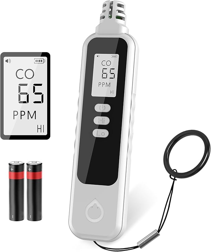 PUTECCH Carbon Monoxide Detectors Portable CO Detector Battery Powered, Handheld Carbon Monoxide Monitor Alarm Detector with LCD Display for Home/Outdoor/Travel (Batteries Included) (White)
