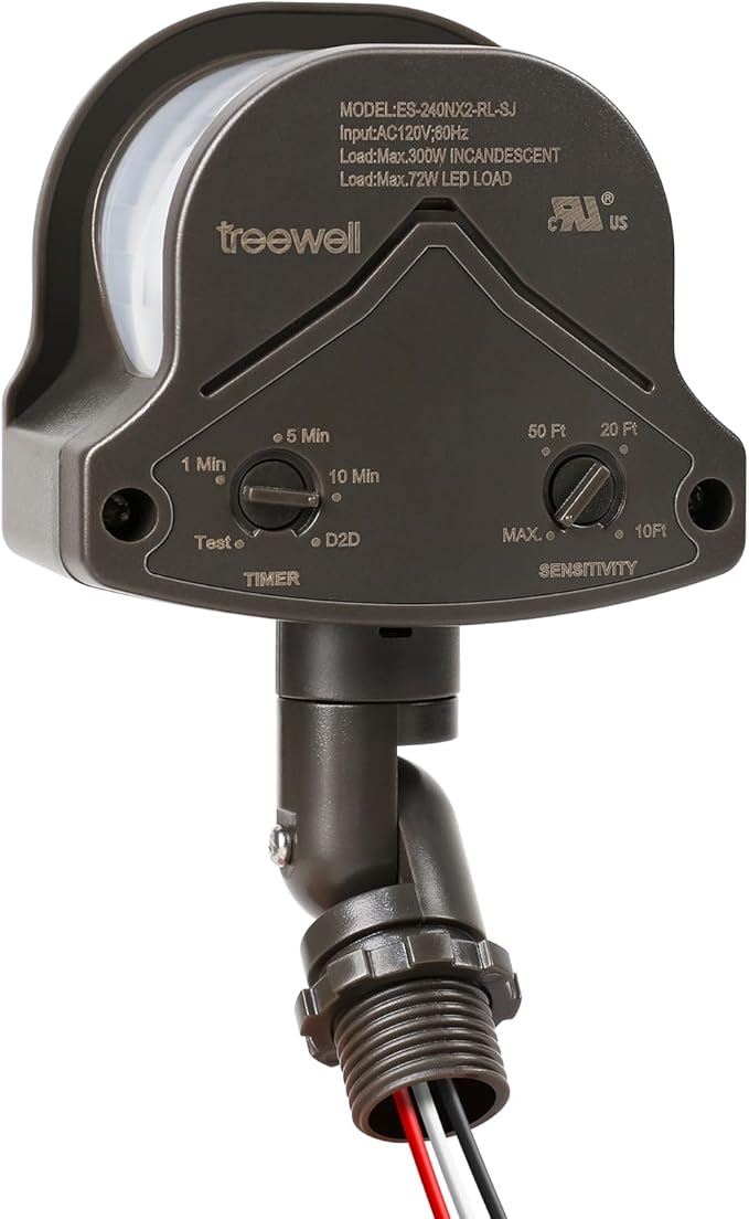 TREEWELL 240-Degree Replacement Motion Detector, Adjustable Time & Detection Sensitiity Up to 60 Feet Range, 3 Working Modes Pir Motion Sensor for Security Floodlight, Brown, UL Listed