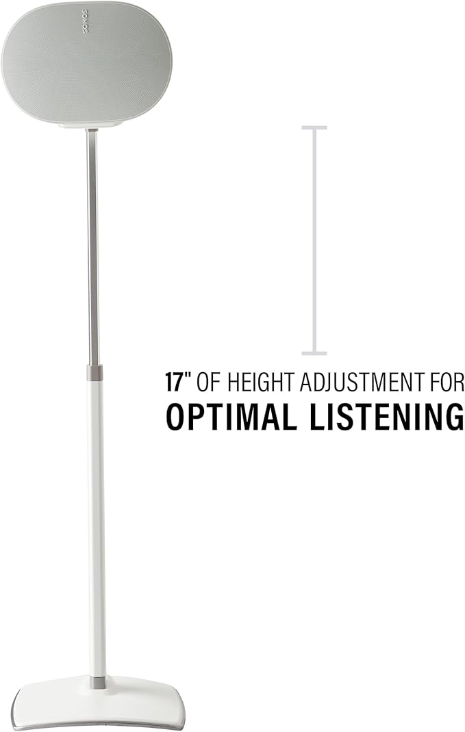 Sanus Height Adjustable Speaker Stands for Sonos Era 300™ - 17" Height Adjustment Sonos Stand Includes Carpet Spikes & Rubber Pads - Easy DIY Install Comes w/All Hardware - White Pair