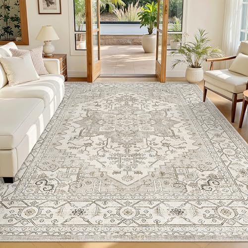 Madane 6x9 Area Rugs for Living Room, Vintage Washable Rug, Beige/Brown - Image 2