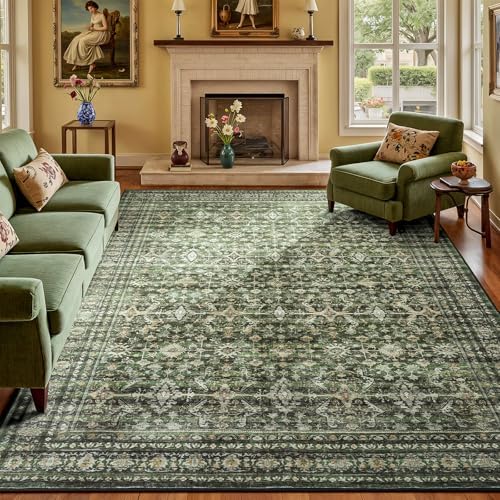 8x10 Area Rugs for Living Room Green Washable Non-Slip Large Carpet by Lofus