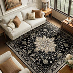 RELEANY Washable Area Rug, Square 6'x6', Black/Neutral by RELEANY