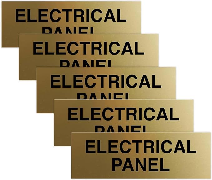 All Quality Basic Electrical Panel Sign - Fire Regulation Safety Compliance Sign - Brushed Gold - Large (5 Pack)