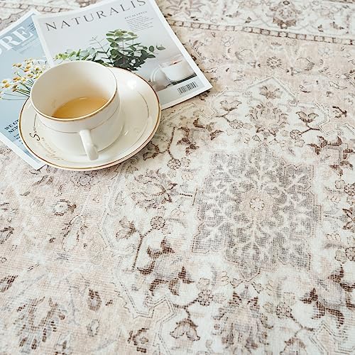 2x6 Hallway Washable Runner Rug : Vintage Soft Kitchen Laundry Runner with Non Slip Backing Farmhouse Entryway Living Room Floor Mat Stain Resistant Carpet for Bedroom Bathroom Distressed Beside Rug - Image 3