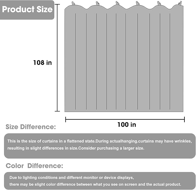 Room Divider Blackout Curtain Track Curtains Wall Dividers Panels Screen for Living Rooms Bedroom Office Privacy Partition Separation, W100 × L108 Inch,1 Panel, Grey