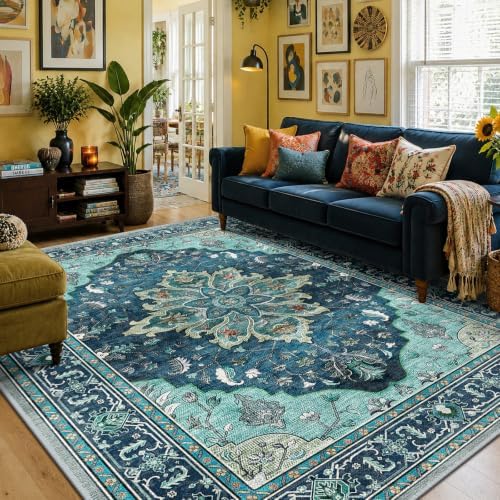 RELEANY Washable Area Rug, 6'x9', Teal by RELEANY