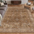 Washable Area Rug 3' x 5 ' Vintage Traditional Persian Mat - Foldable Distressed Non-Slip Machine Washable Carpet for Living Room Bedroom Kitchen Home Decor - Bronze and Ivory by Unknown
