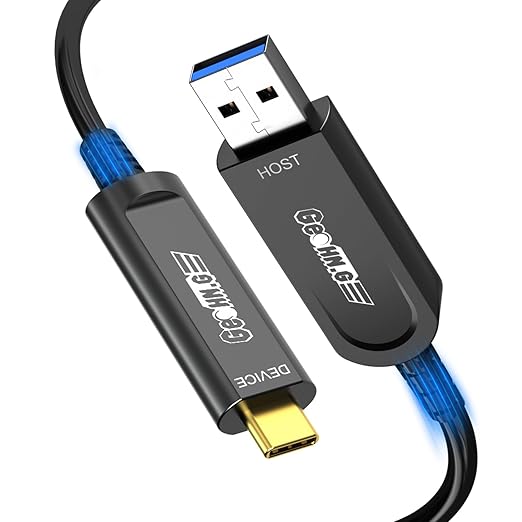 GeoHN.G USB A to USB C Fiber Optic Cable 30M/100FT, USB 3.2 10Gbps Long Distance Data Transfer USB C Extension Cable for VR, Camera, Mini PC, Laptop, Webcam, Printer and More