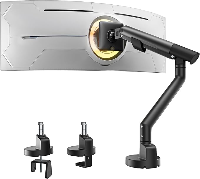 monTEK Single Monitor Arm for 17-40 Inch Screens, Up to 24.25lbs, Heavy Duty Monitor Mount with VESA Mount, Full Motion Adjustment Monitor Stand C-Clamp/Grommet Base, MA1010BK