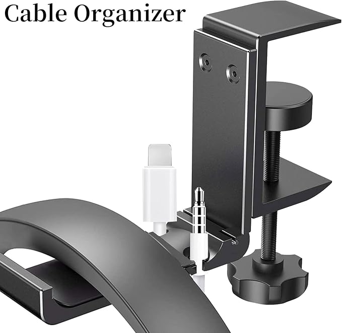 tempsnug Aluminum Headphone Stand Hanger Foldable with Cable Organizer Headset Holder, Non-Slip Desk Hook Space Save Universal Headphone Mount