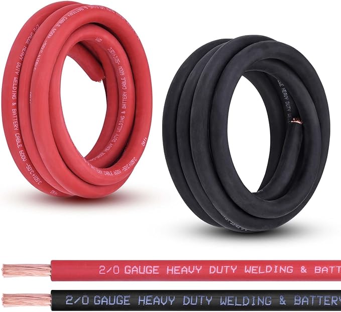 Shirbly 2/0 Gauge Battery Cable, 10FT Red + 10FT Black 2/0 AWG Pure Copper Wire Welding Cable, for Automotive, Battery, Solar and Generator, Standard USA OFC Wire