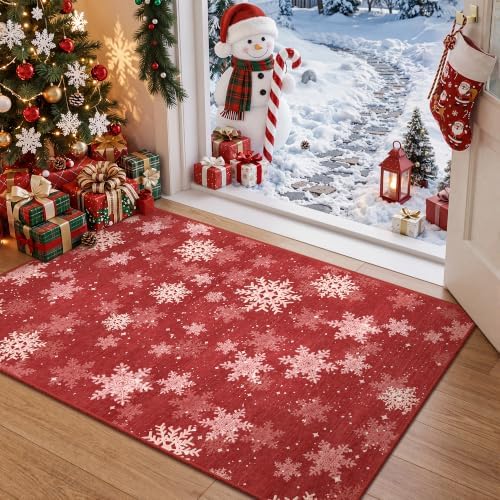 2x3 Christmas Rug,Small Washable Entryway Rug Non Slip,Red by Restydon