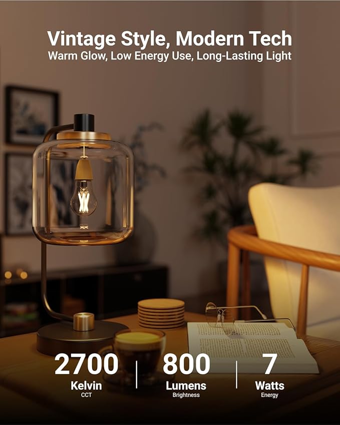 Sunco A15 Light Bulb LED, Edison Style Bulb, Dimmable Vintage Filament Lighting, 800 LM, 7W (60W Equivalent), 2700K Soft White, E26 Medium Base, Wet Rated UL 4 Pack.