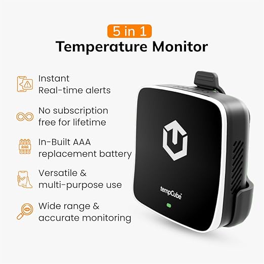 tempCube WiFi Temperature & Humidity Sensor | Connects 2.4 GHz – Real-Time 24/7 Monitoring | No Subscription | Data Logger | Unlimited Text/Email Alerts | Ideal for Freezer, Medical & Food Storage