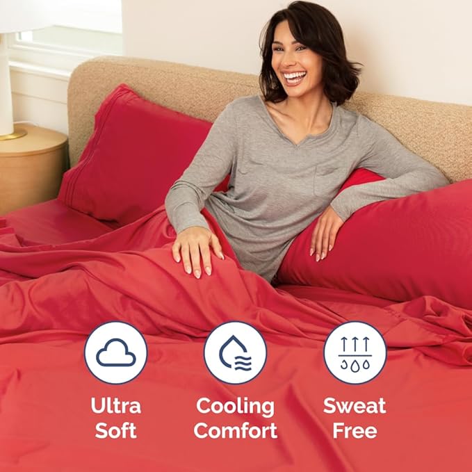 Full XL Bed Sheet Set - 4 Piece Extra Long Extended Full XL Sheets - Soft, Breathable and Cooling - Fits 8" to 16" Mattress with Deep Pockets - 54" x 80" - Easy-Fit, Wrinkle and Fade Resistant - Red