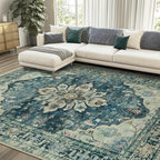 RELEANY Washable Area Rug, Large 9'x12', Blue/Vintage Dark Blue - Image 2