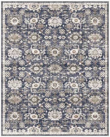 Amada Small 2x3 Washable Area Rug for Entryway, Blue/Brown, Vintage Pattern by AMADAHOMEFURNISHING