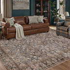 HUGEAR 8x10 Brown Blue Vintage Floral Washable Area Rug for Living Room by HUGEAR