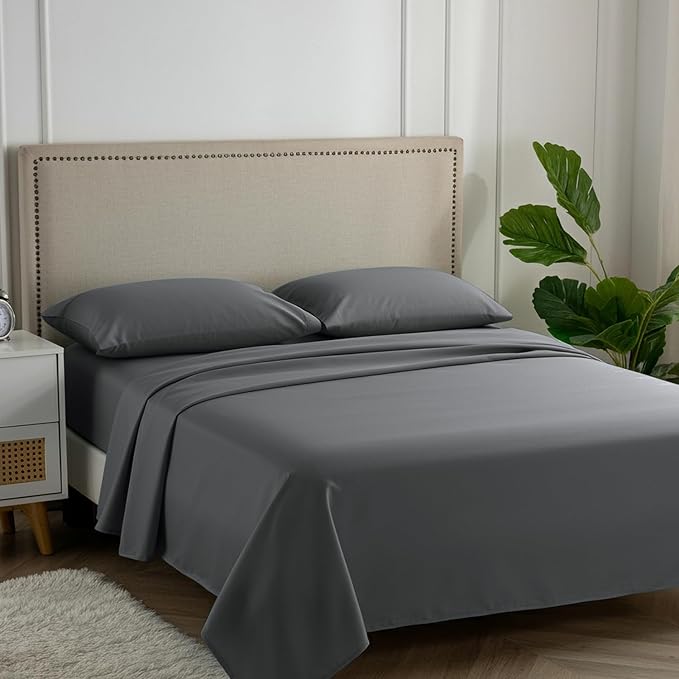 Carressa Linen California King Egyptian Cotton Sheet Sets - 600 Thread Count Cal King Cotton Sheet Set (4 PC, Graphite Gray), Extra Soft, Cooling, 16" Deep Pocket Sateen Weave Luxury Hotel Bed Sheets