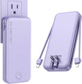 Nusyddy Portable Charger, 12000mAh 22.5W Fast Charging Power Bank with Built-in Cables & Wall Plug, Travel Essential External Battery Pack, USB C Battery Phone Charger for iPhone, iPad, Samsung Purple