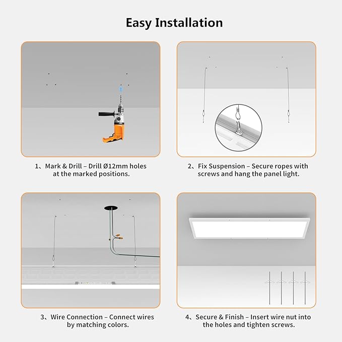 AIKVSXER 4 Pack 1x4 LED Flat Panel Light, 50W 5500LM Surface Mount Ceiling Fixture, 3CCT (3000K/4000K/5000K), Ultra-Thin 48In, 10-100% Triac Dimmable for Kitchen, Garage, Office, Basement