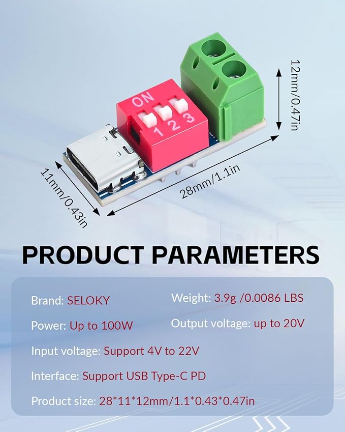 Seloky 6PCS USB-C PD/QC Fast Charge Trigger Module & Decoy Board - Dual-Port Voltage selector (5V/9V/12V/20V Output) Charger Power Delivery Boost Module