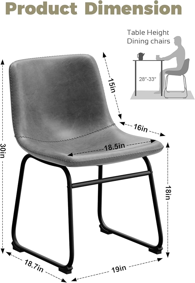 Dining Chairs Set of 4, 18 Inch Modern Armless Dining Chair with Back, Faux Leather Kitchen Dining Room Chair with Metal Legs for Home, Bistro Coffee Shops (Grey)