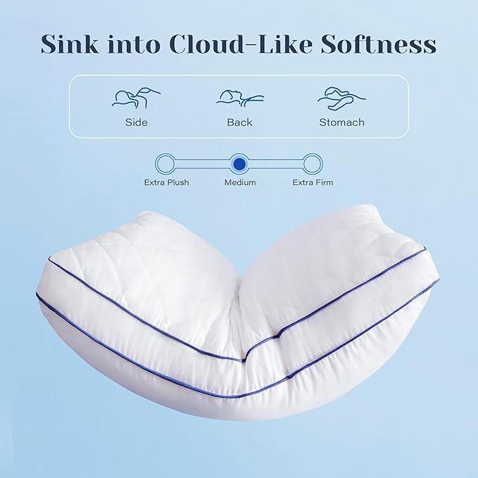 Shredded Memory Foam Pillows Standard Size Set of 2, Soft Bed Pillow for Side and Back Sleepers, Medium Firm Pillows 2 Pack with Gusset(20"x26")