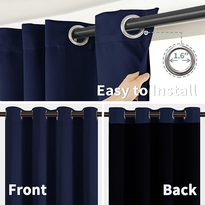 BGment Navy Blue Blackout Curtains 45 Inch Length - Boys Curtains for Bedroom Thermal Insulated Grommet Drapes for Small Window, 2 Panels, Each 42 Inch Wide