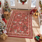 3x5 Christmas Kitchen Rugs for Living Room,Washable Area Rug,Red by Restydon