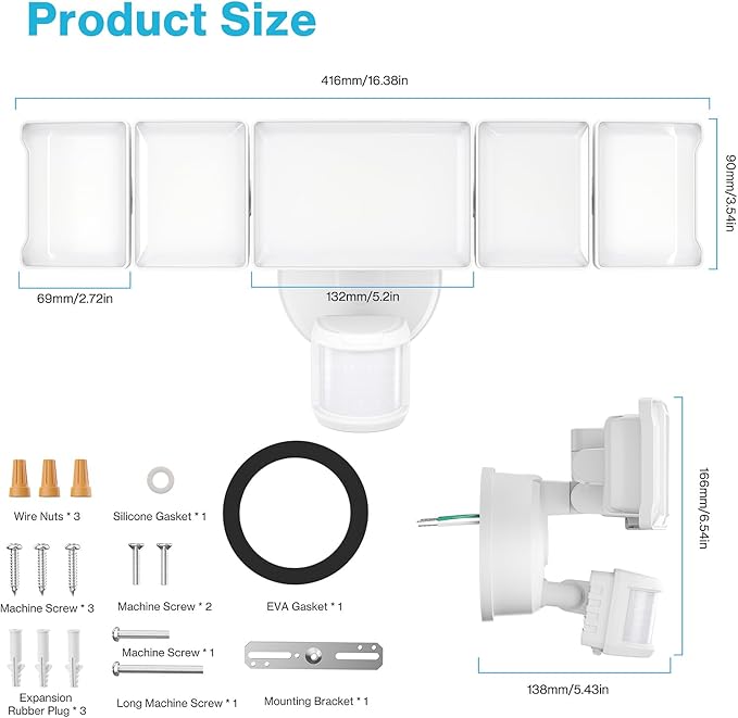 Olafus 130W Motion Sensor Outdoor Lights, 13000LM 2 Pack Motion Sensor Flood Light, Dusk to Dawn Outdoor Lighting, IP65 Waterproof Motion Detector Lights for Outside, White