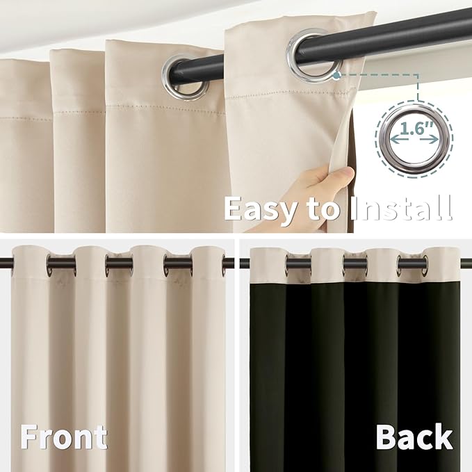 BGment Short 100% Blackout Curtains for Bedroom, Thermal Insulated Energy Efficiency Noise Reducing Grommet Curtains 54 Inch Length with Liner for Small Window 2 Panels Each 52 Inch Wide, Champagne