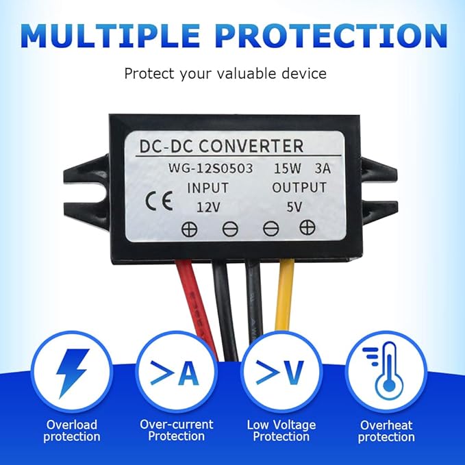 2Pcs DC 12/24V to 5V Converter 3A 15W,Step Down Converter,Voltage Reducer IP68 Waterproof Power Converters
