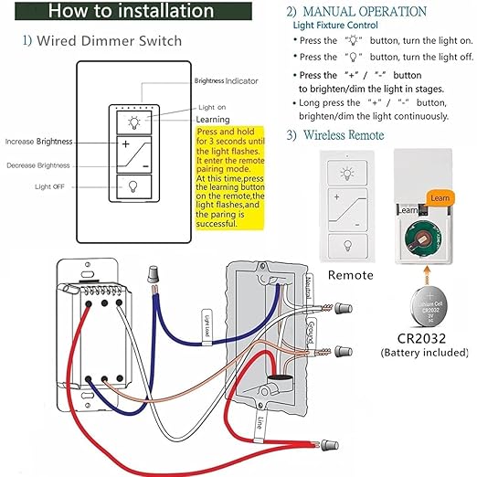 Nexete Smart Wall Dimmer Switch,Single Pole Dimmer with a Wireless Remote,No Wiring DIY Wireless 3-Way Dimmer,Dimming Remote & Voice Control,Bluetooth Work with Amazon Alexa Only