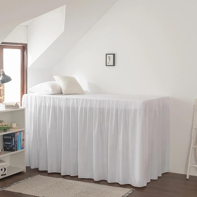 Dorm Room Bed Skirt, College Extra Long Dorm Bed Skirt with Split Corners, 100% Microfiber-White, Twin-XL/46 Drop
