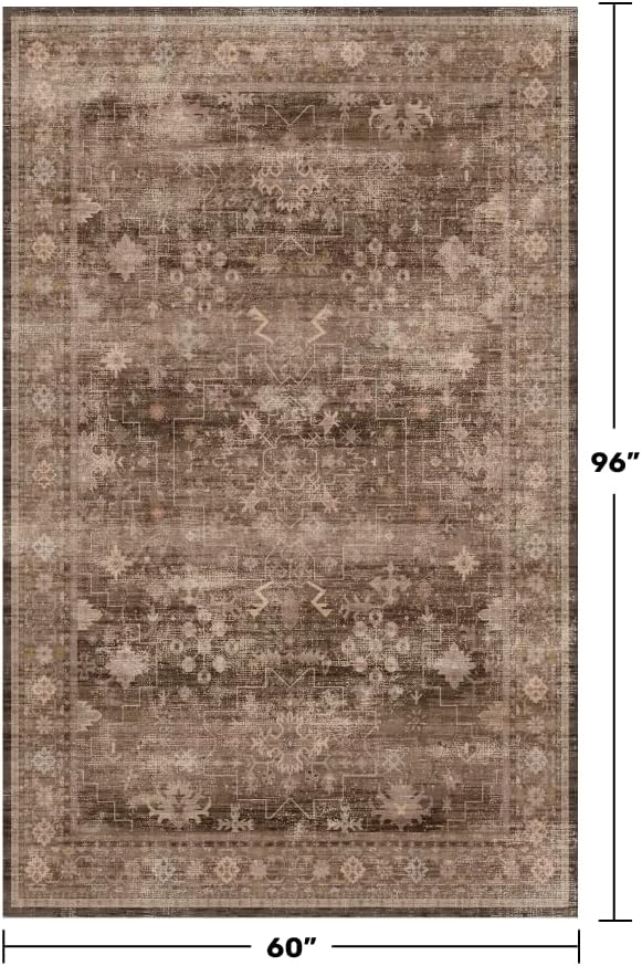 Hazo Haus Taupe Brown 5x8 Rug for Living Room - Vintage Traditional Dark Neutral Geometric, Washable Foldable Non-Slip Area Rugs for Dining Under Table, Home Office, Guest Room - Image 2