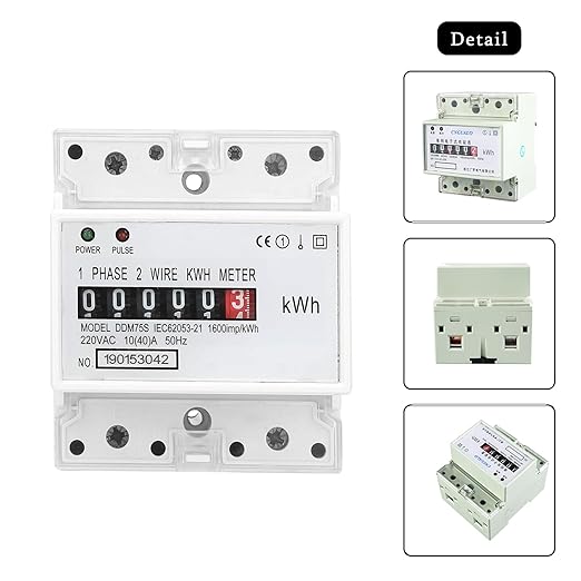 Electric Meter, Single Phase 4P LED DIN-Rail Electricity Power Consumption Wattmeter Energy Meter DDM75S 10 to 40A Digital Display
