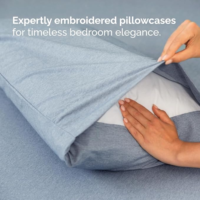 Full XL Bed Sheet Set - 4 Piece Extra Long Extended Full XL Sheets - Soft, Breathable & Cooling - Fits 8" to 16" Mattress with Deep Pockets - 54" x 80" - Wrinkle and Fade Resistant - Heathered Blue