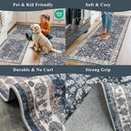 2x8ft Washable Non Slip Kitchen Rugs – Boho Floral Stain-Resistant Low-Pile Floor Carpet Runner for Hallway, Bathroom, Bedroom, Entryway (Blue, 2x8) - Image 5