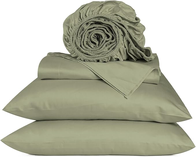 URBANHUT 800 Thread Count 100% Cotton California King Size Sheets, Luxury 4 Piece Cal King Bedsheets, Hotel Sheets Sateen Finish - Better Than Egyptian, 16" Elasticized Deep Pocket - Sage