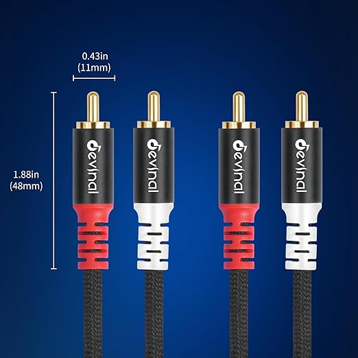 Devinal 25FT RCA Cables, 2RCA to 4RCA Audio Cable, Male Stereo RCA Cord Shielded Braided for Home Theater, HDTV, Amplifiers, Hi-Fi Systems, Car Audio, Speakers