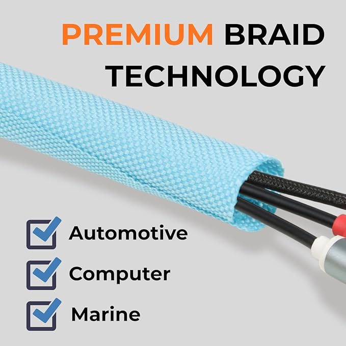 HOLED 3/16 inch Split Braided Cable Management Sleeve for USB Cable Power Cord Audio Video Cable, Wire Loom Cord Protector from Cat Dog Chewing (Sky Blue, 10FT)
