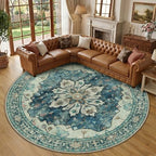 RELEANY Washable Area Rug, Round 10ft, Blue/Vintage Dark Blue by RELEANY