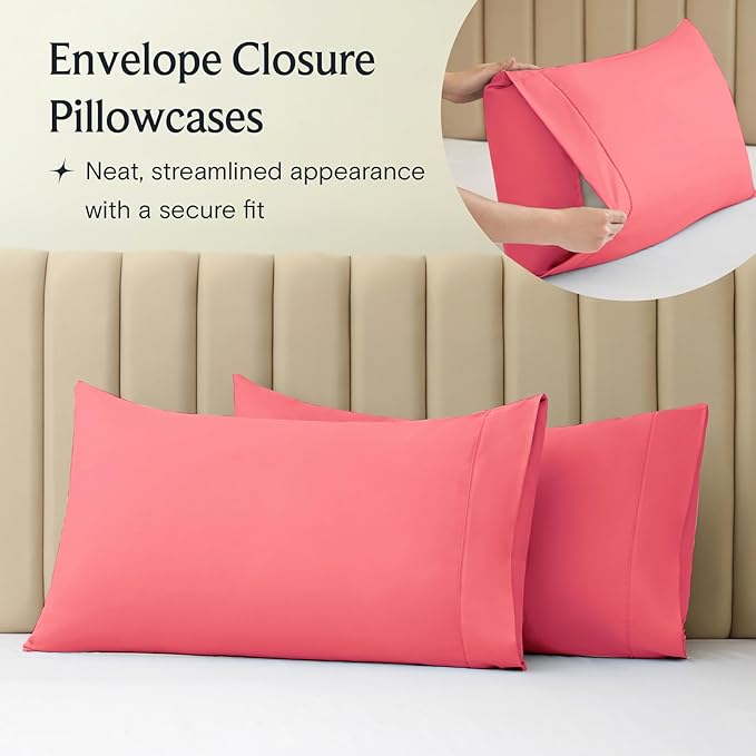LuxClub 3 PC Twin XL Sheet Set, Deep Pockets Wrinkle Free Cooling Bed Sheets Hotel Bedding for Women, Men, Kids & Teens, Includes 1 Fitted Sheet, 1 Flat Sheet and 1 Pillowcase-Silky Soft Vermilion