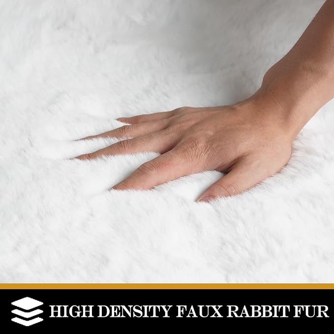 Latepis White Throw Rug 2x3 Small Furry Rugs for Bedroom Faux Rabbit Fur Rug Soft Washable Shag Bedside Fluffy Rugs for Living Room, Dorm, Nursey Chair Seat Cover Home Decor