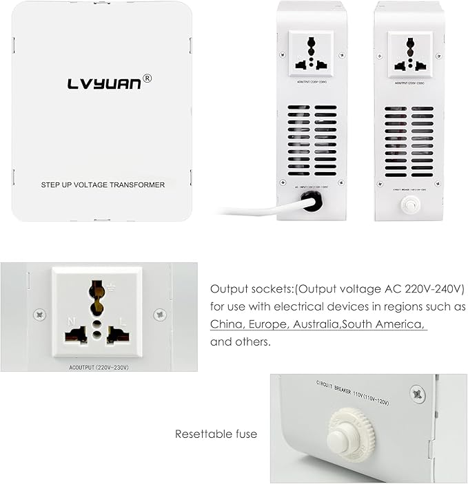 LVYUAN 2000W Voltage Transformer Step Up/Down Converter, 110V/120V to 220V/240V, Circuit Breaker Protection, 3 Year Warranty