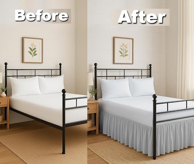 Ruffled Bed Skirt Split Corners with Platform, Tailored Fit Hotel Quality Wrinkle Free Ultra-Soft Microfiber Dust Ruffle, Upto 14 Inch Drop, Twin XL, Light Grey