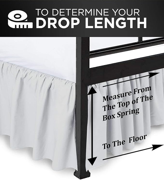 Ruffled Bed Skirt with Split Corners, Light Grey, Queen 18 Inch Drop Bedskirt, Hotel Quality Brushed Microfiber Wrinkle Free Dust Ruffle Bed Skirt Queen Size