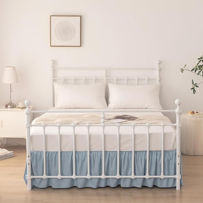 Bed Skirt Queen Size Ruffled Bed Skirt with Split Corners, 14 Inch Drop Dust Ruffle Bed Skirts with Platform, Gathered Style, 100% Microfiber, Grayish Blue